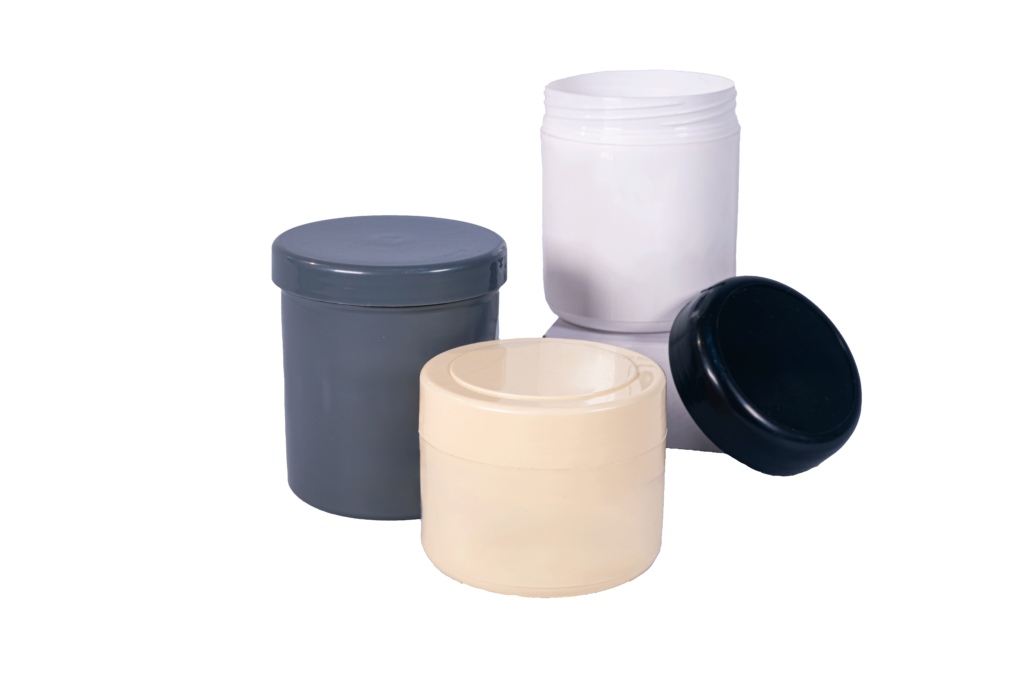 cosmetic products in plastic tub